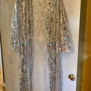 White Mesh Kimono/Duster w/Silver Sequins—NWOT